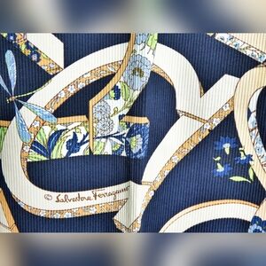 Salvatore Ferragamo Navy and Gold GANCINI Patterned Trousers MADE IN ITALY